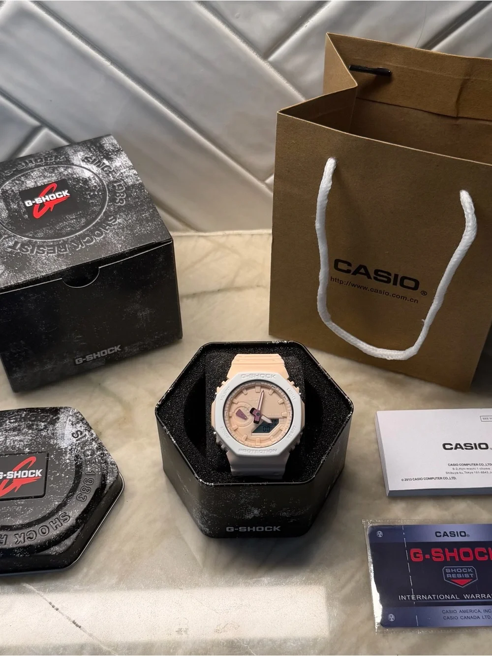 Casio G-Shock Men’s White and Peach Resin Sport Watch